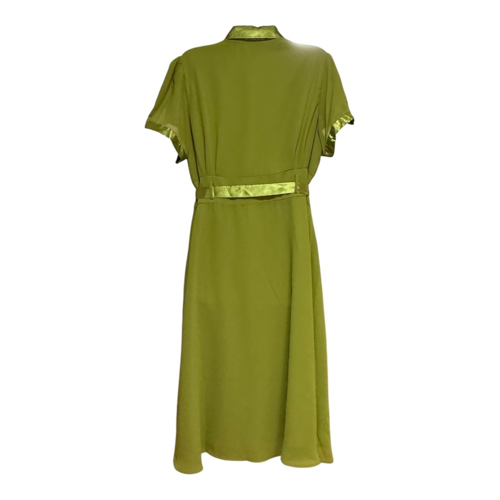 Jessica London Pleated Midi Dress Women 16W Green Excellent Short Sleeve Belted - Picture 4 of 6
